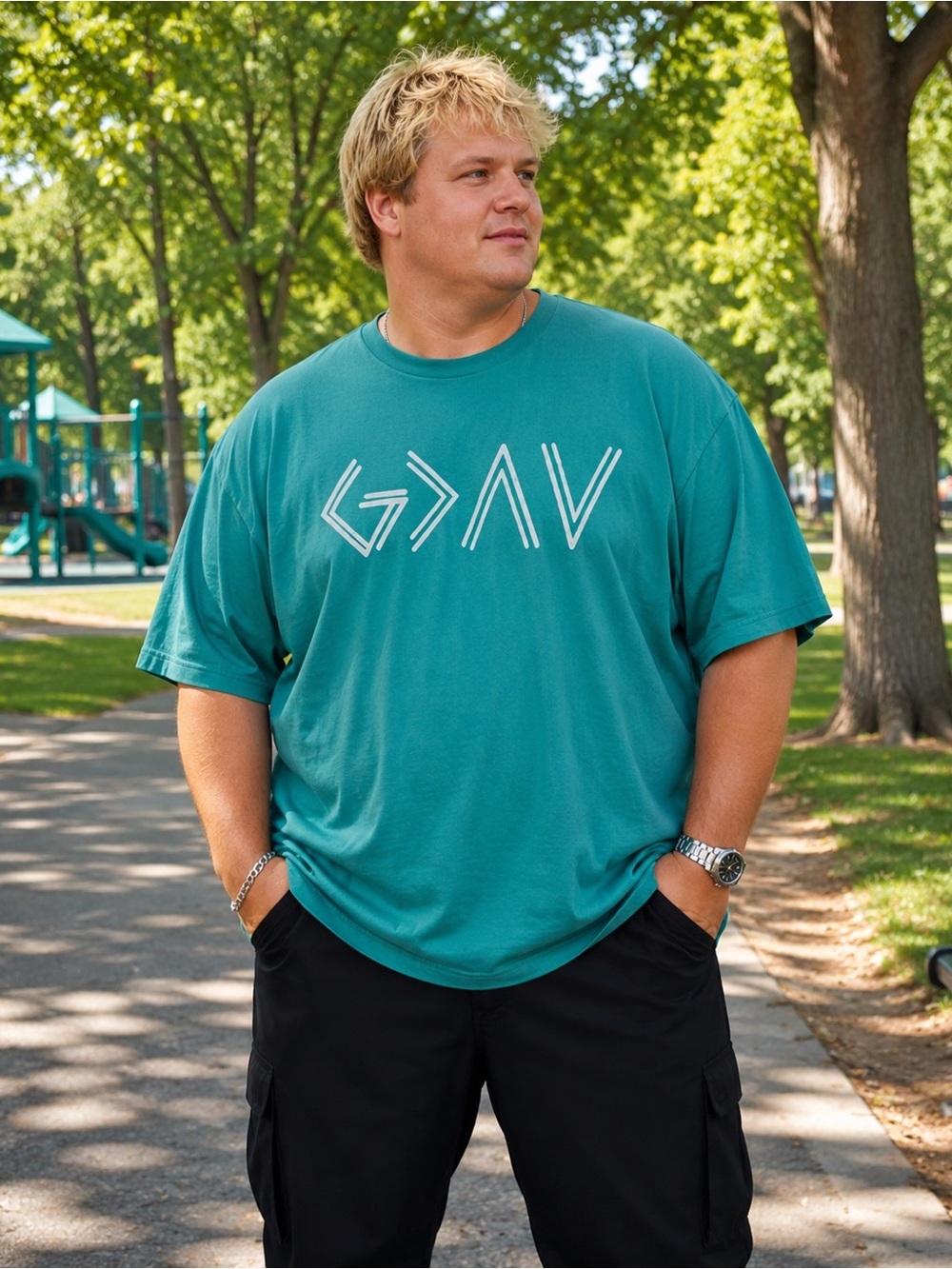 Bella Canvas Teal Short-Sleeve Crew with White Geometric Graphic